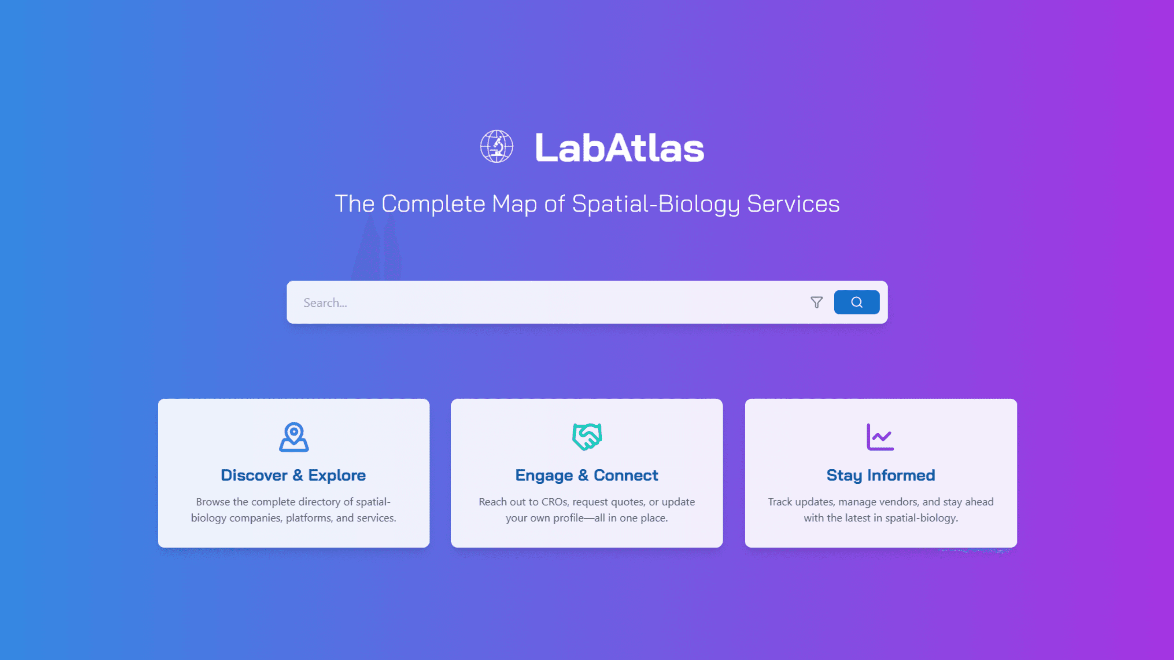 Lab Atlas homepage — search and spatial biology services directory