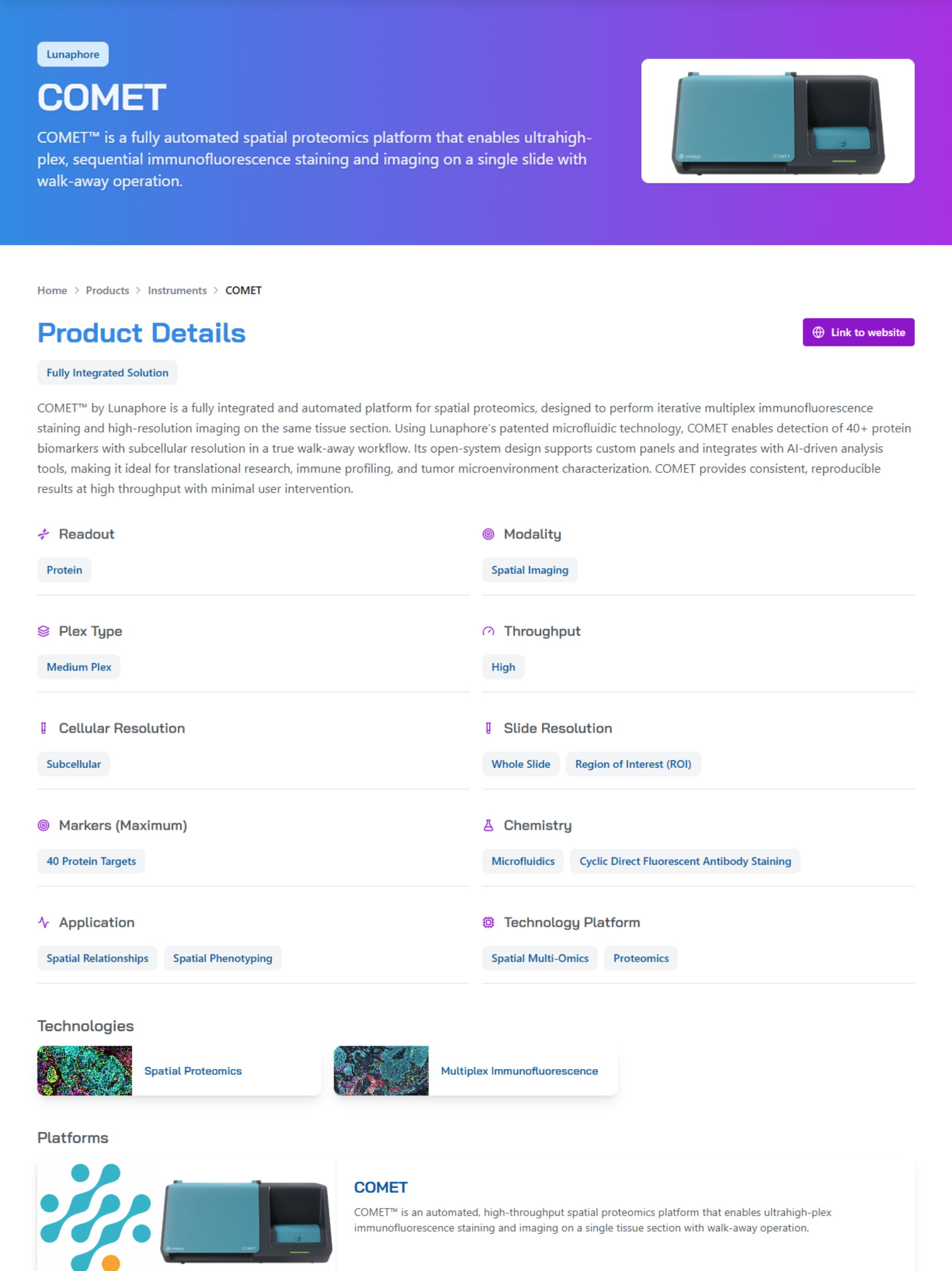 Lab Atlas instrument detail — COMET spatial proteomics platform by Lunaphore